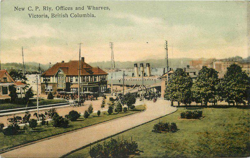 1907 Victoria British Columbia Canada CP Railway Offices Wharves postcard 6638