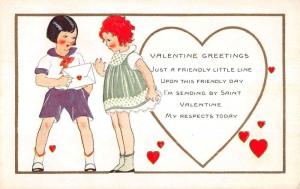 Valentines Day Greetings Children Heart Letter Antique Postcard K21839