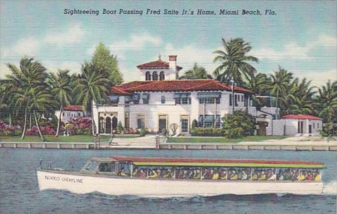 Florida Miami Beach Sightseeing Boat Passing Fred Snite Jr's Home Curteich