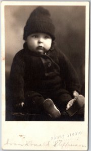 Raney Studio Infant Photography Cute Little Boy Black Bonnet Black Suit Postcard