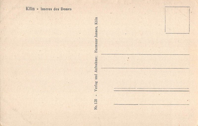 L124 Germany Koeln Cologne Cathedral Interior Gothic vintage postcard