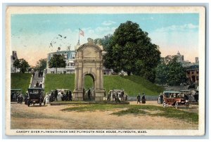 1920 Canopy Over Plymouth Rock And Plymouth Rock House Cars Plymouth MA Postcard