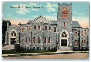 1911 Embury Methodist Episcopal Church  Exterior Freeport Illinois IL Postcard