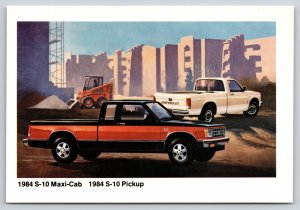 Cars~Chevy Black & White 84 S-10 Maxi Cab & Pickup Trucks~Vintage Postcard