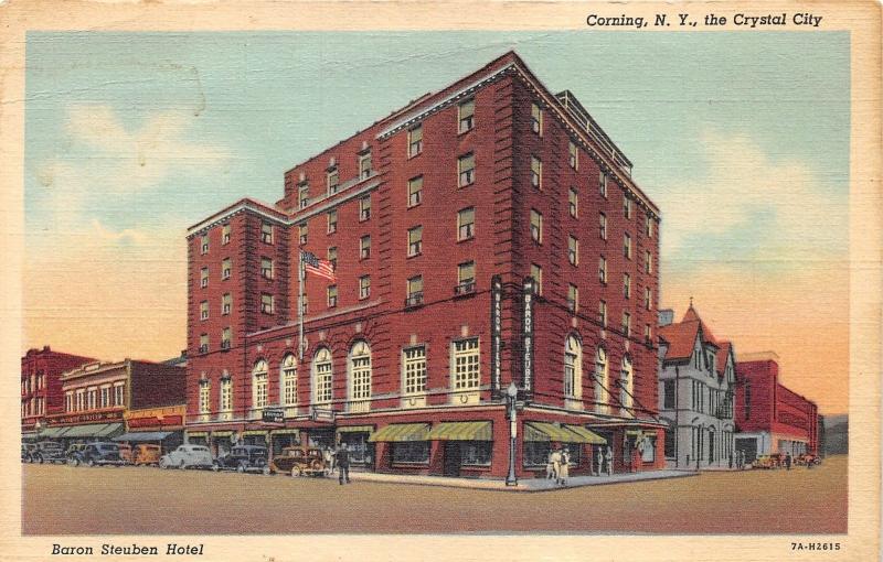 Corning New York~Baron Steuben Hotel~Man Xing Street~Lounge Bar~1937 Postcard