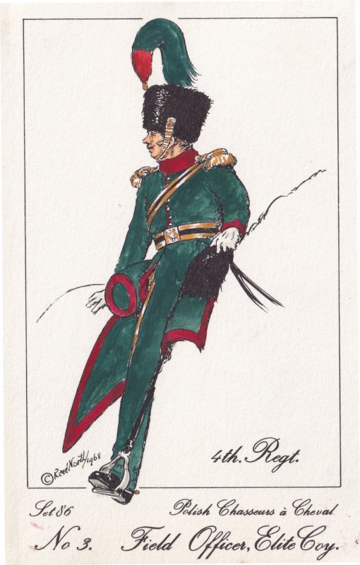 Polish Chasseurs 1810 4th Regiment Field Officer Soldier Napoleonic War Postcard