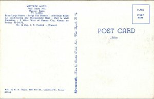 Vtg 1950s Westside Motel Muncie Kansas KS Unused Postcard