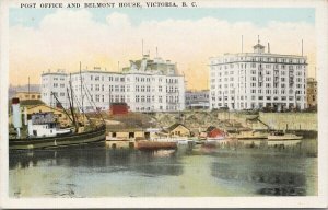 Victoria BC Post Office and Belmont House Boats Harbour Unused Postcard E95