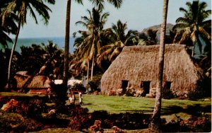 Fiji 1968 Fijian Village Mike Roberts Color Card Caines Jannif Limited Postcard