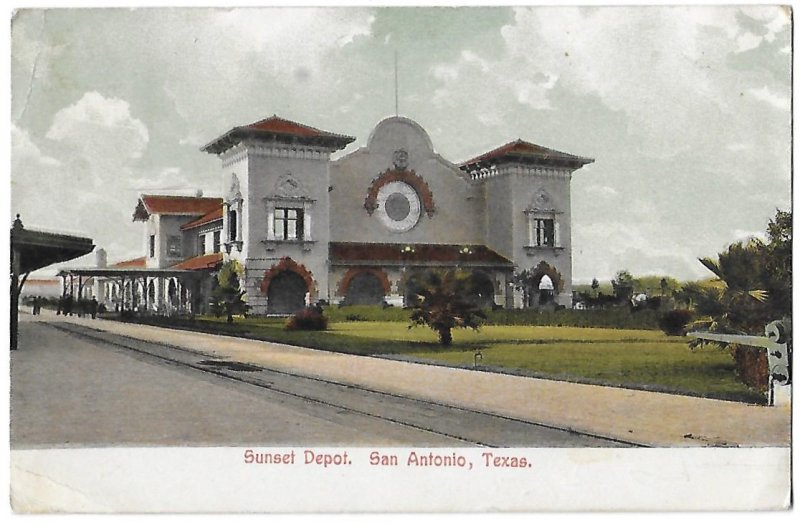 Sunset Railroad Train Depot San Antonio Texas 1909 Mailed  8-13-1909