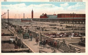 Vintage Postcard 1920's Castle Stall Union Stock Yard Chicago Illinois Max Rigot