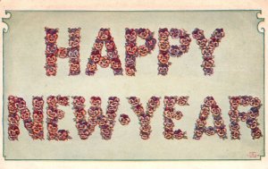 Vintage Postcard 1910's Happy New Year Greetings Letter Flowers