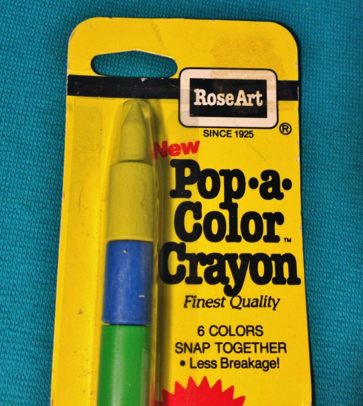 Vintage 1985 Rose Art Pop-A-Color Crayon RARE 6 Colors Snap Together Retro Kids