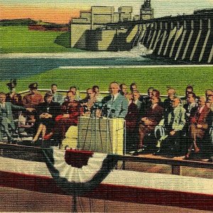 Linen Postcard KY Dedication of Kentucky Dam By President Truman UNP Q21