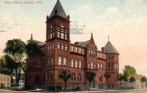 High School Racine Wisconsin 1913 postcard