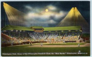 WILMINGTON, Delaware DE  Blue Rocks  BASEBALL STADIUM  1940s Night Postcard