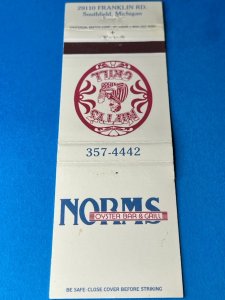 Vintage Matchbook Cover Norms Oyster Bar & Grill Southfield, Michigan MB164