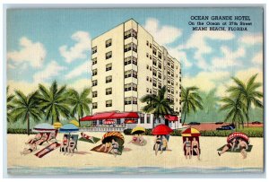 1948 Beach Scene Ocean Grande Hotel Miami Beach Florida FL Postcard