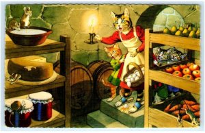 MAINZER DRESSED CAT Anthropomorphic SPOOKY ROOT CELLAR Mice #4701 Spain Postcard