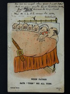 Comic Cartoon 7 IN A BED When Father Says TURN We All Turn c1903 Postcard by M&L