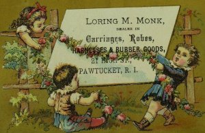 1880's Carriages Harnesses Lovely Kids Fence Flowers Victorian Trade Card P33