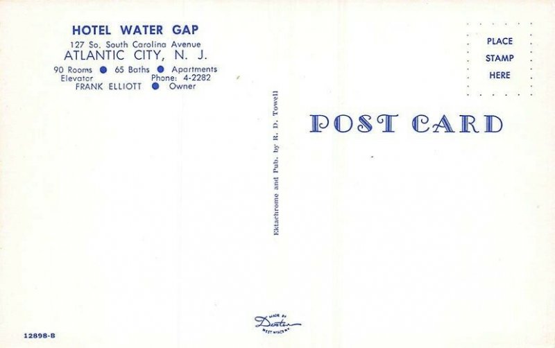 Atlantic City NJ Hot Water Gap 90 Rooms 65 Baths & Apartments Postcard 