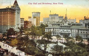 City Hall and Broadway, Manhattan, New York City, Early Postcard, Unused
