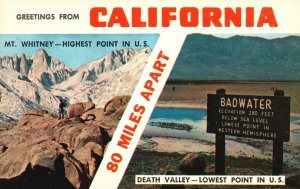 Vintage Postcard Greetings From California Mount Whitney Death Valley Badwater