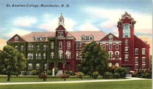 1940s MANCHESTER NEW HAMPSHIRE ST. ANSELMS COLLEGE LINEN POSTCARD P595