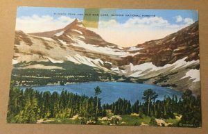 UNUSED LINEN POSTCARD FLINSCH PEAK & OLD MAN LAKE GLACIER NATL PARK MONT.