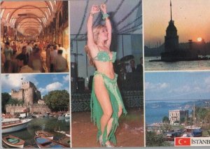 Istanbul Turkey City View Belly Dancer Multiview Continental Chrome Postcard