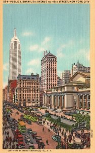 Vintage Postcard 1920's Public Library 5th Avenue & 42nd Street New York City NY
