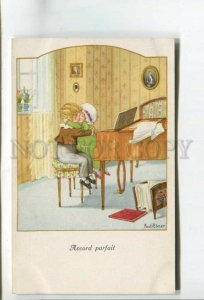 477360 Pauli EBNER Kids KISS near Grand Piano Vintage postcard #1270