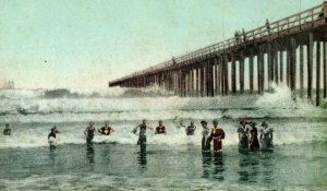 c.1900 Women Bathing Big Breakers Longbeach Pier CA #2 Postcard F65