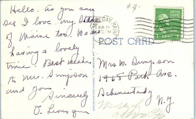 1940s Foot Bridge Over the Kennebec River Waterville Maine Postcard