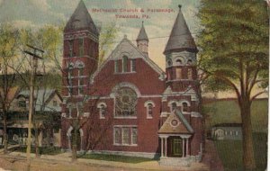 Postcard Methodist Church & Parsonage Towanda PA 1913