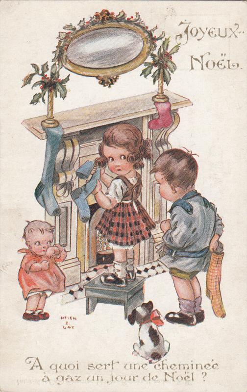 Helen B. Gay signed Christmas fantasy children caricature comic postcard