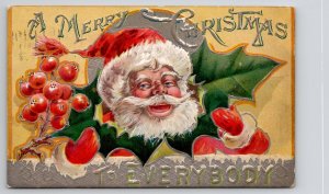 Christmas Santa Claus Red Suit Holly Leaf 1909 to Canonsburg PA Postcard J22