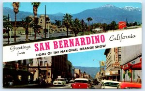 SAN BERNARDINO, CA California ~ SANTA FE DEPOT & Street Scene  c1950s  Postcard