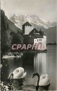 Modern Postcard Chateau de Chillon and Dents du Midi Swans