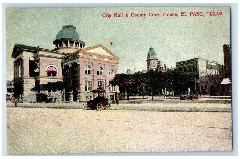 c1910 City Hall & County Court House El Paso Texas TX Antique Postcard