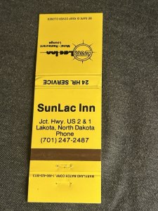Matchbook Cover - Sunlac Inn Motel Restaurant Lakota ND North Dakota MB119