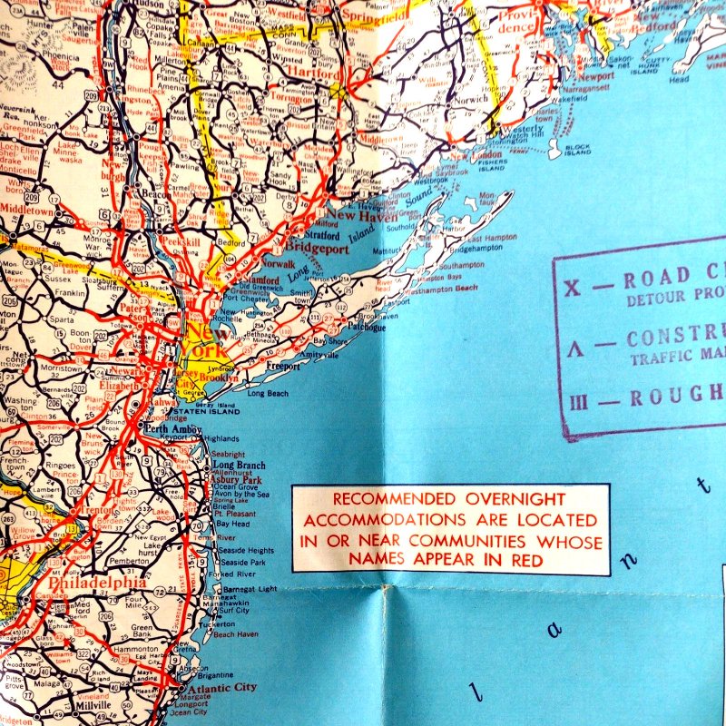 1956 Northeastern States AAA Road Map Detailed Interesting Vintage