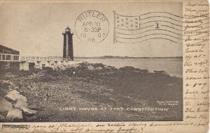 Portsmouth NH, Lighthouse, Fort Constitution, 1907, Military, Flag Cancel