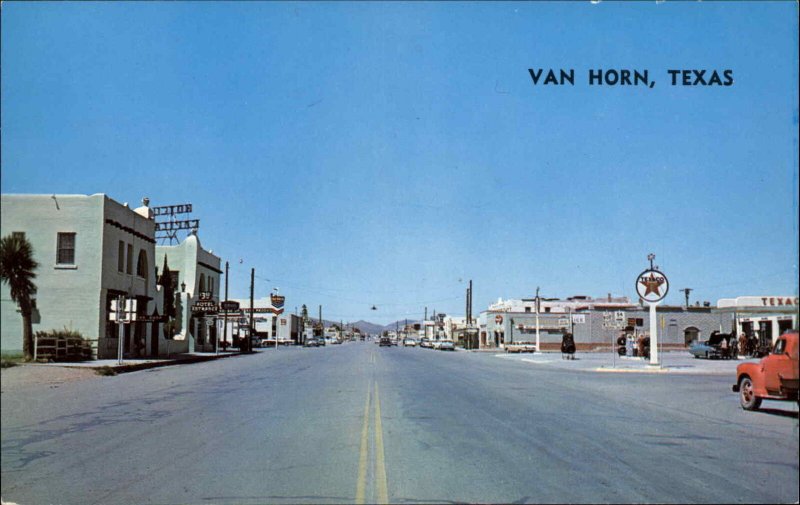 Van Horn Texas TX Texaco Gas Station Street Scene Vintage Postcard