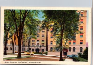 Vintage Linen Card Hotel Sheraton Springfield Massachusetts Pioneer Valley A/C