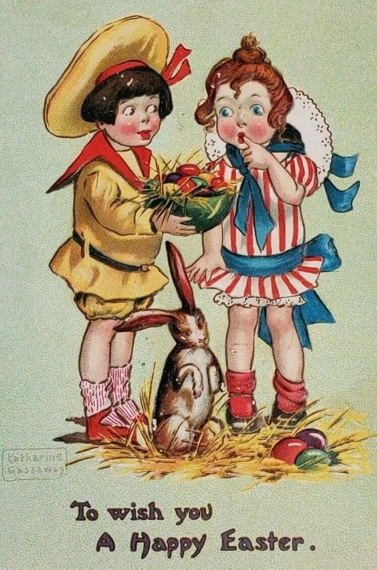 1915 To Wish You A Happy Easter Raphael Tuck & Sons Children Rabbit Gassaway 