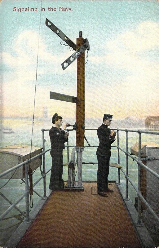 US Navy, c. 1910,Signalman, and Officer, Signaling in the Navy,Old Postcard