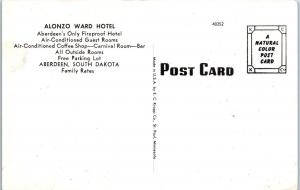 ABERDEEN, SD South Dakota   ALONZO WARD HOTEL  c1950s Cars   Postcard 