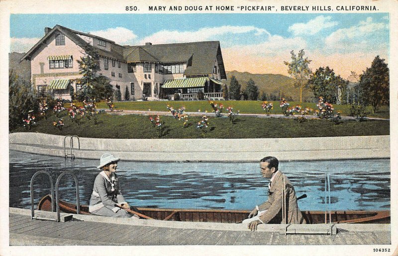 Mary & Doug at Home, Pickfair, Beverly Hills, CA, Early Postcard, Unused 